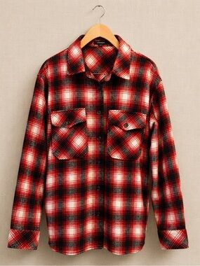 LAMARQUE Plaid Shacket Overshirt Red Black Flannel Jacket M